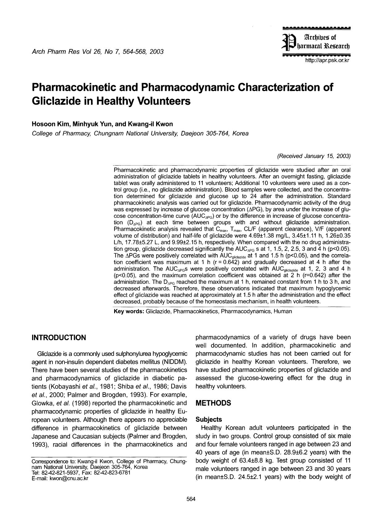 Pharmacokinetic and pharmacodynamic characterization of gliclazide in healthy volunteers by Unknown