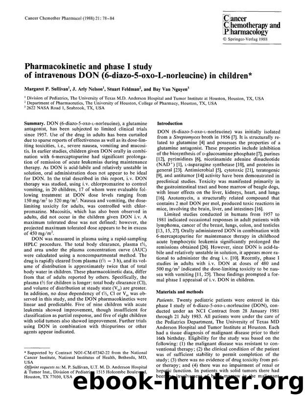 Pharmacokinetic and phase I study of intravenous DON (6-diazo-5-oxo-L-norleucine) in children by Unknown