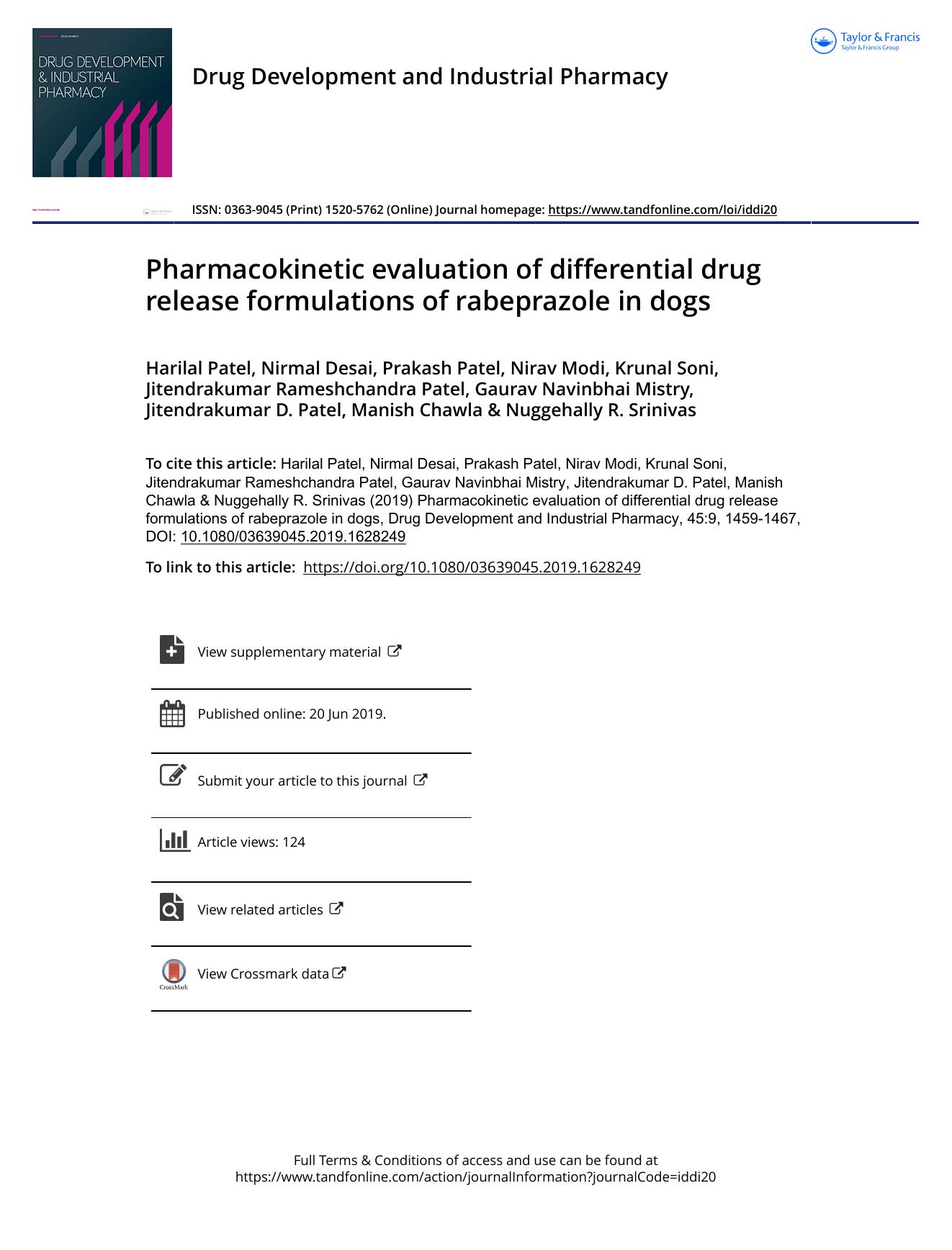 Pharmacokinetic evaluation of differential drug release formulations of rabeprazole in dogs by unknow