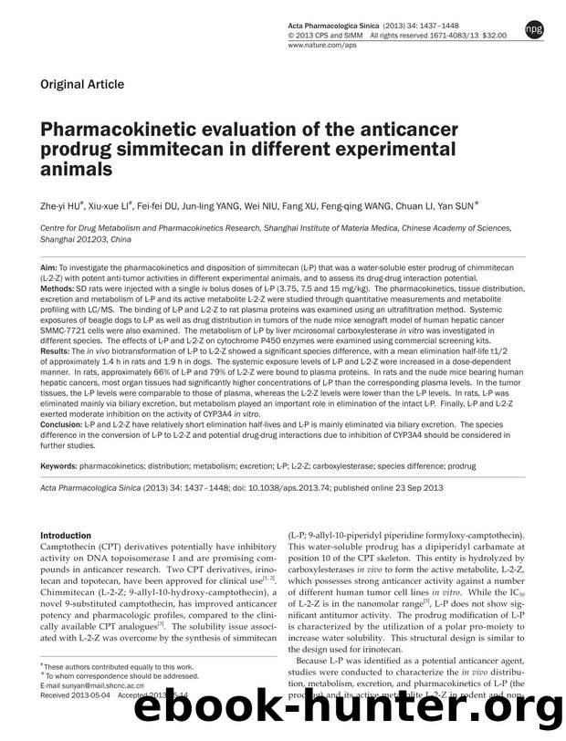 Pharmacokinetic evaluation of the anticancer prodrug simmitecan in different experimental animals by unknow