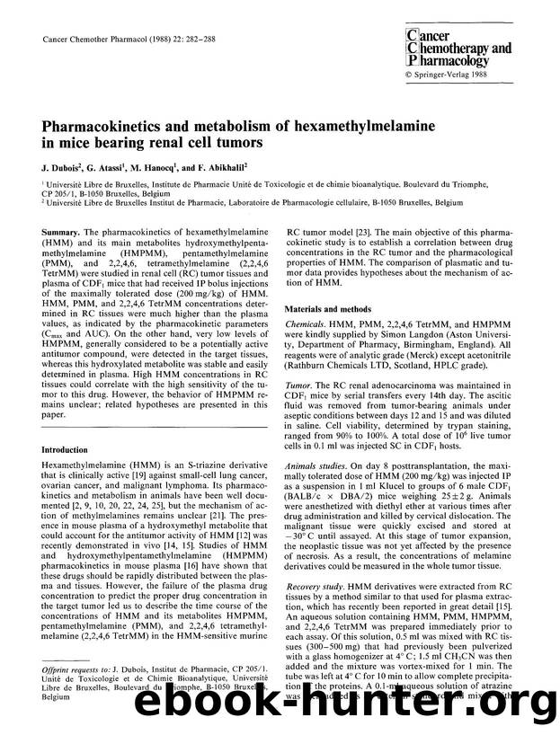 Pharmacokinetics and metabolism of hexamethylmelamine in mice bearing renal cell tumors by Unknown