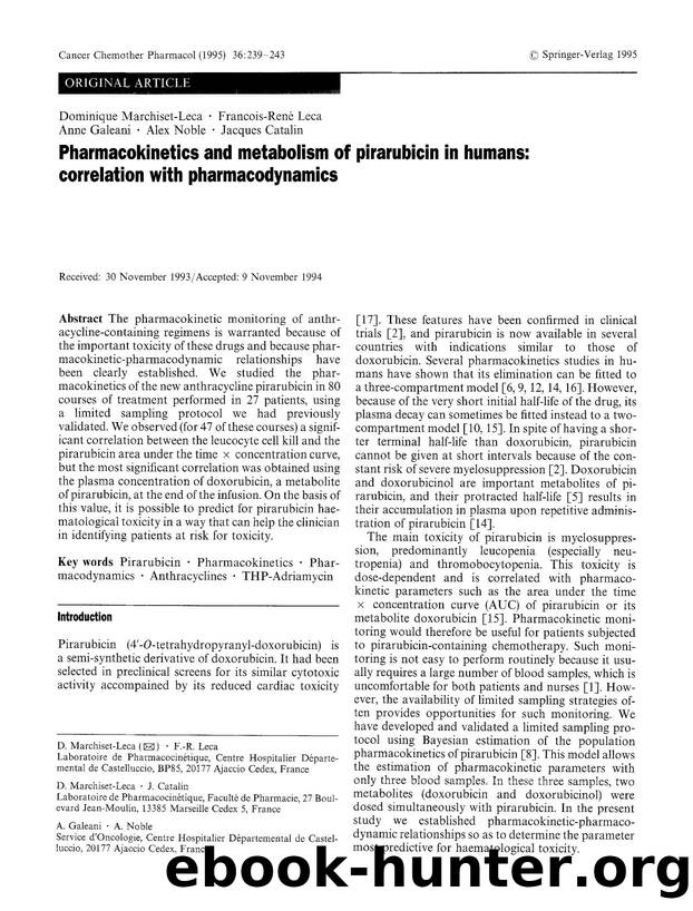 Pharmacokinetics and metabolism of pirarubicin in humans: correlation with pharmacodynamics by Unknown