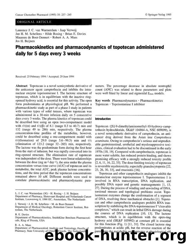 Pharmacokinetics and pharmacodynamics of topotecan administered daily for 5 days every 3 weeks by Unknown