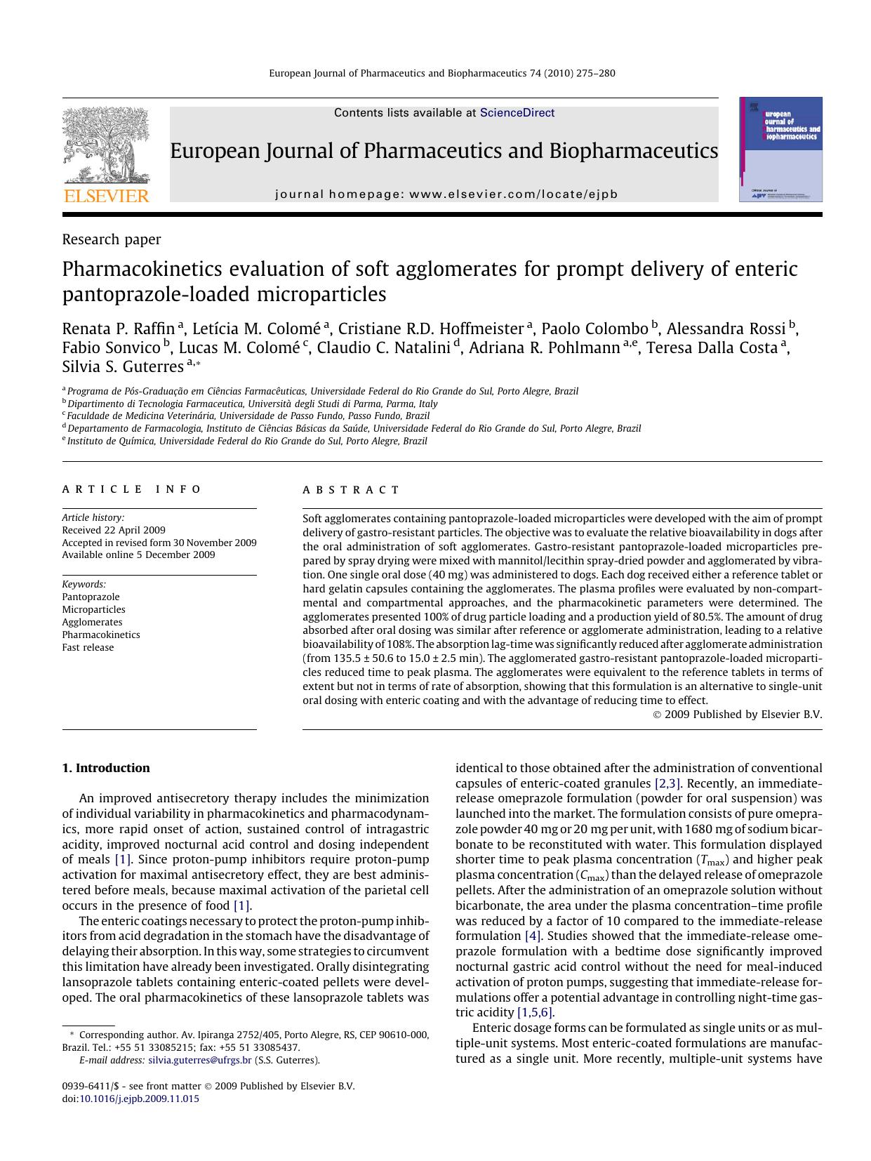 Pharmacokinetics evaluation of soft agglomerates for prompt delivery of enteric pantoprazole-loaded microparticles by unknow
