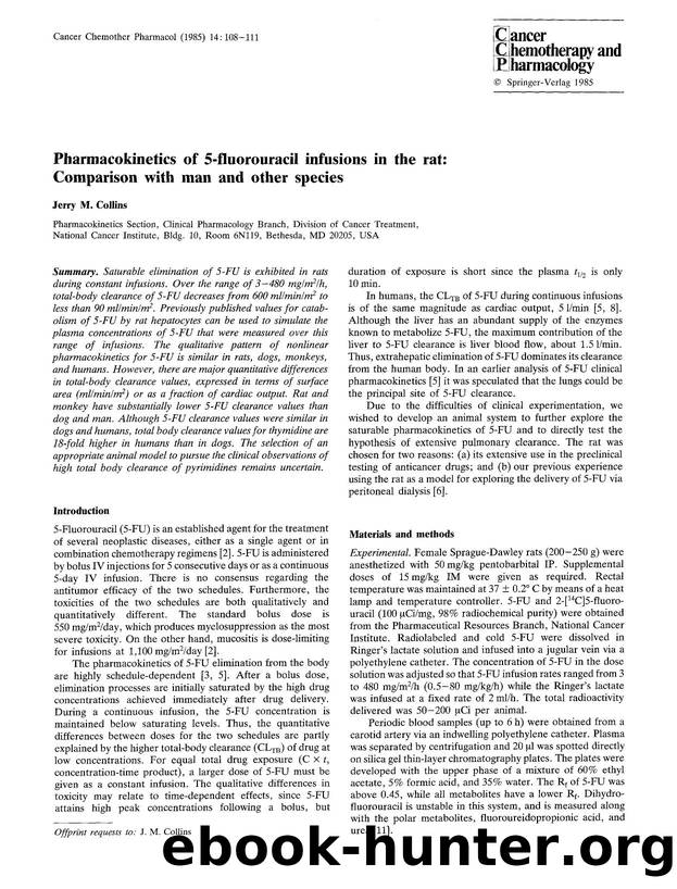 Pharmacokinetics of 5-fluorouracil infusions in the rat: Comparison with man and other species by Unknown