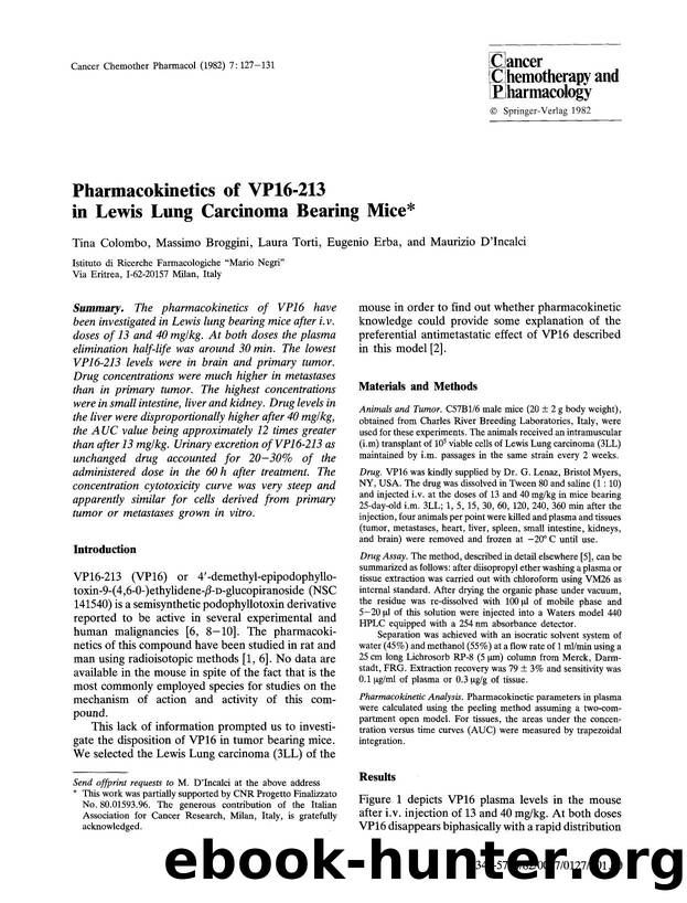 Pharmacokinetics of VP16-213 in Lewis lung carcinoma bearing mice by Unknown