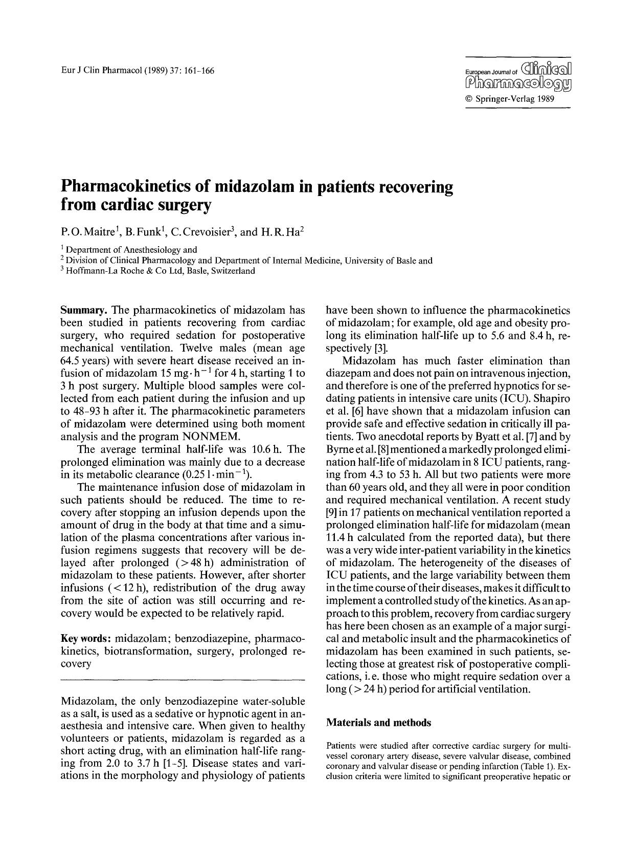 Pharmacokinetics of midazolam in patients recovering from cardiac surgery by Unknown