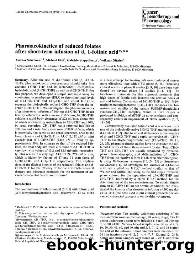 Pharmacokinetics of reduced folates after short-term infusion of d, 1-folinic acid by Unknown