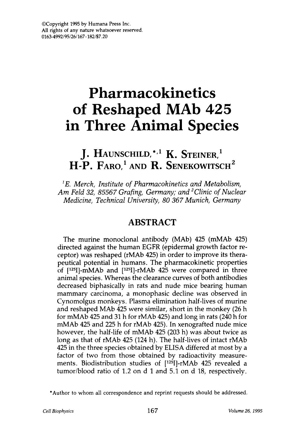 Pharmacokinetics of reshaped MAb 425 in three animal species by Unknown
