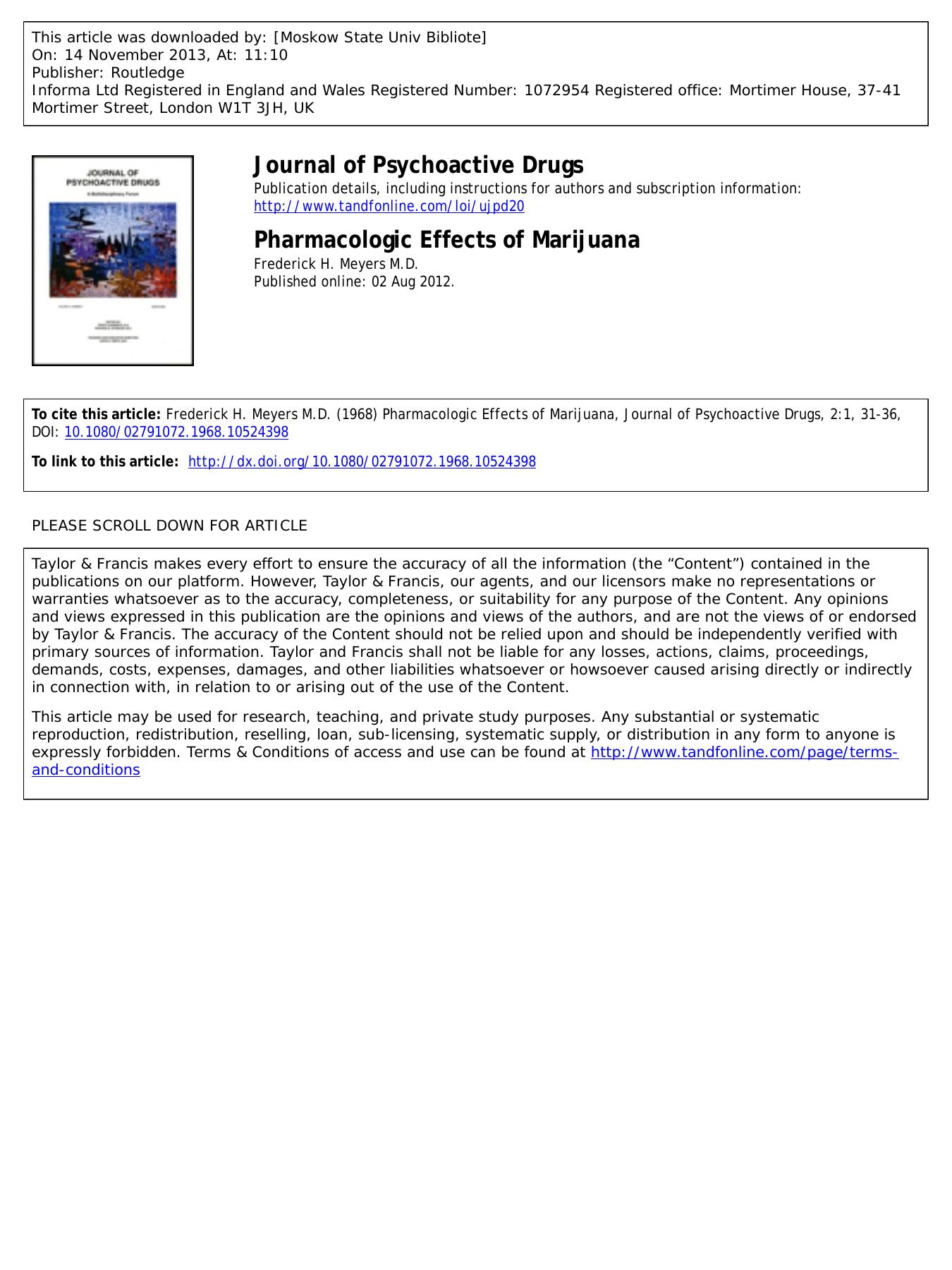 Pharmacologic Effects of Marijuana by Unknown