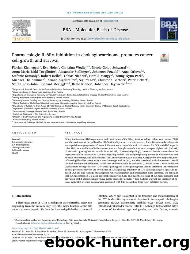 Pharmacologic IL-6RÎ± inhibition in cholangiocarcinoma promotes cancer cell growth and survival by unknow