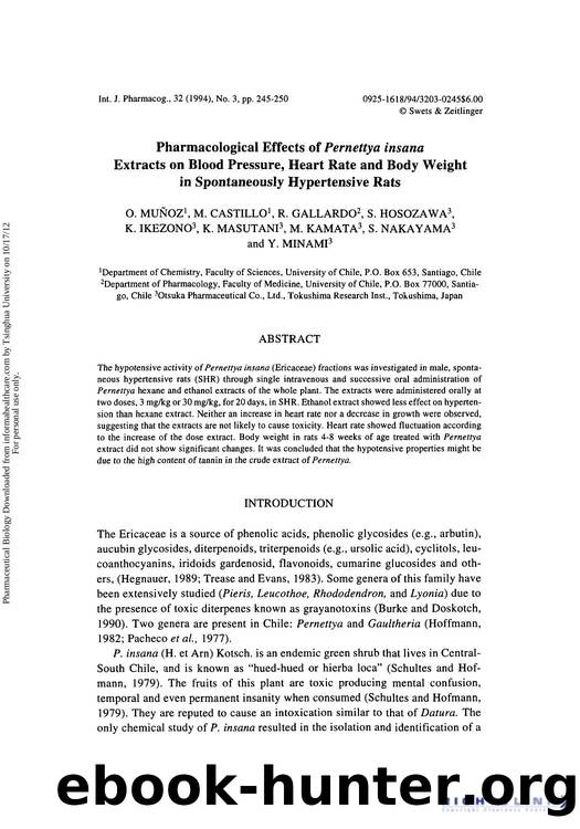 Pharmacological Effects of Pernettya Insana Extracts on Blood Pressure, Heart Rate and Body Weight in Spontaneously Hypertensive Rats by unknow