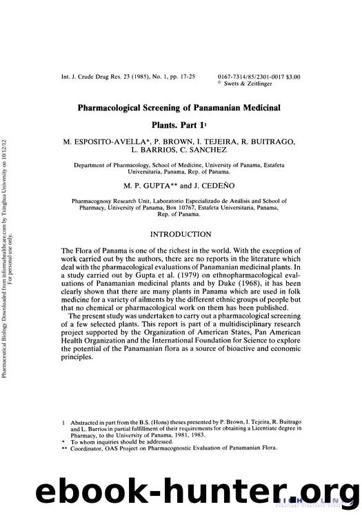 Pharmacological Screening of Panamanian Medicinal Plants. Part 1 by unknow