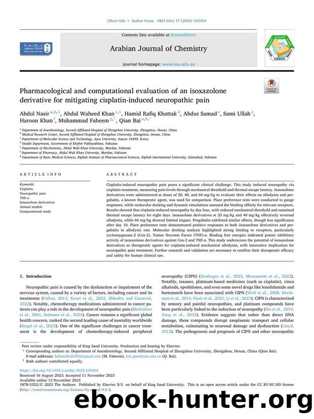 Pharmacological and computational evaluation of an isoxazolone derivative for mitigating cisplatin-induced neuropathic pain by unknow