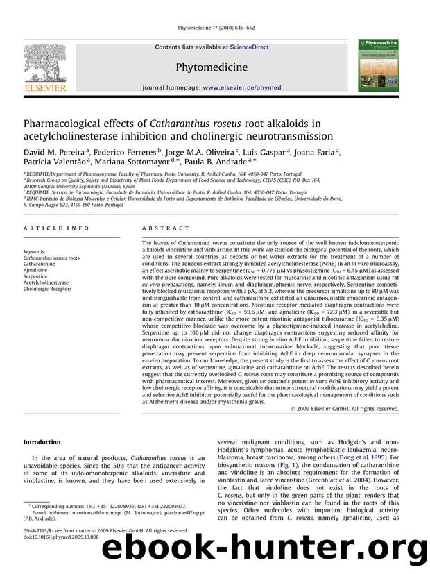 Pharmacological effects of Catharanthus roseus root alkaloids in acetylcholinesterase inhibition and cholinergic neurotransmission by unknow