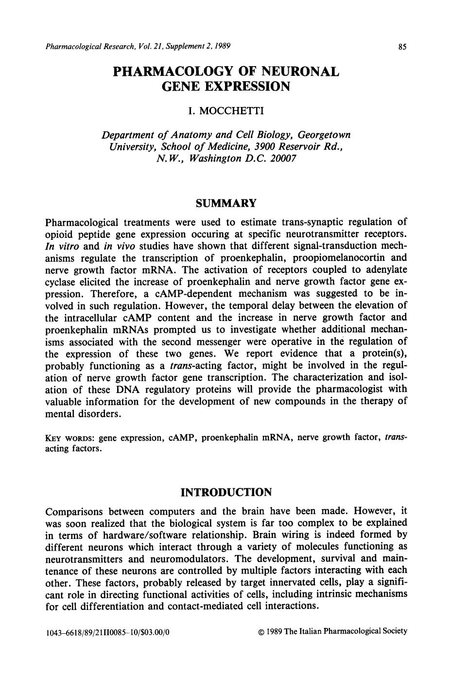 Pharmacology of neuronal gene expression by I. Mocchetti