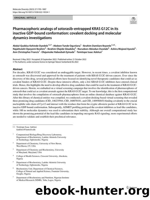Pharmacophoric analogs of sotorasib-entrapped KRAS G12C in its inactive GDP-bound conformation: covalent docking and molecular dynamics investigations by unknow