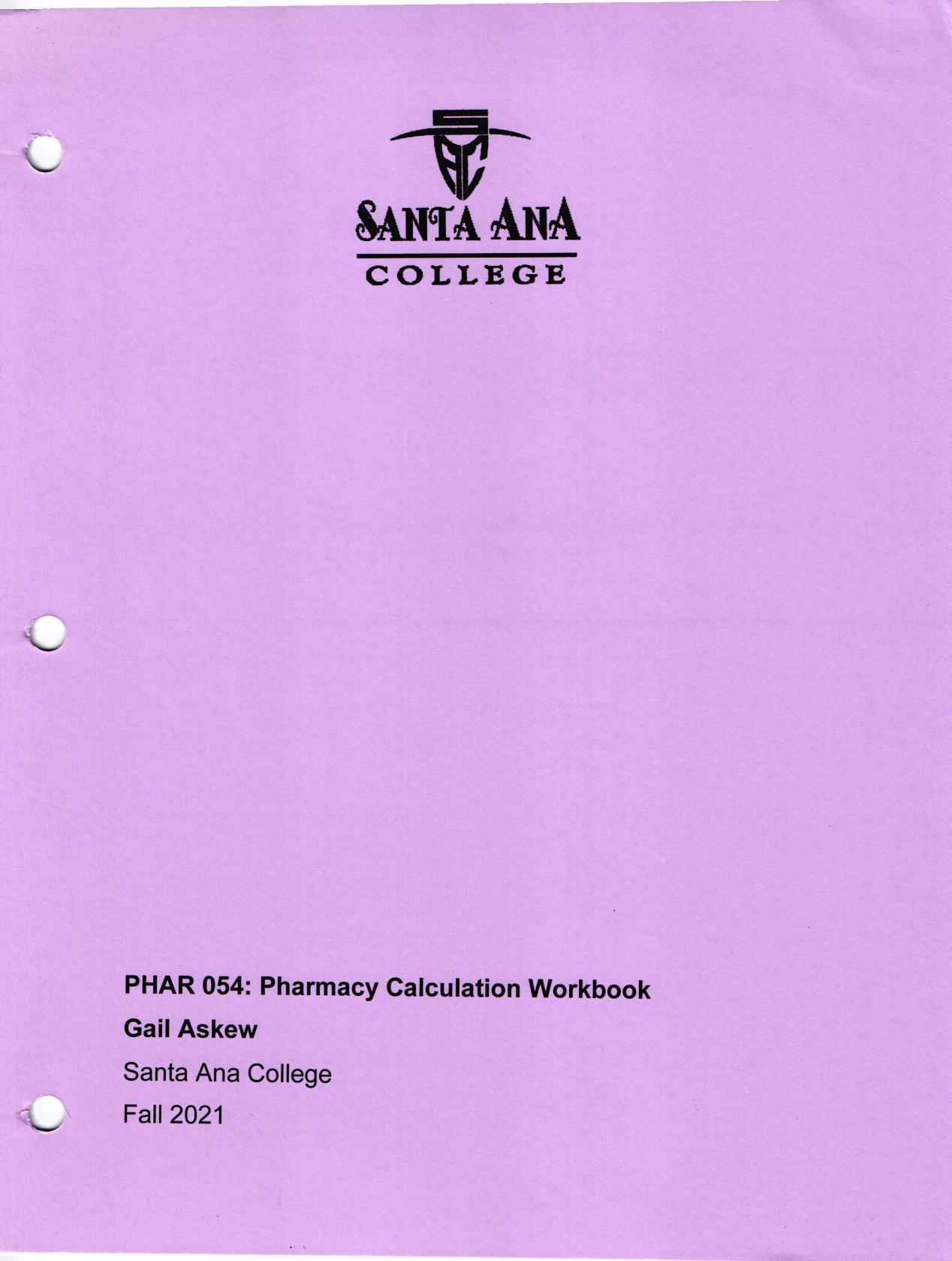 Pharmacy Calculation Workbook by Gail B. Askew Pharm.D