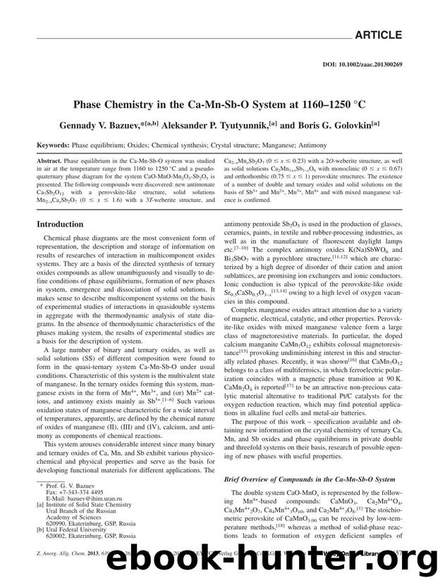 Phase Chemistry in the CaMnSbO System at 11601250 C by Unknown