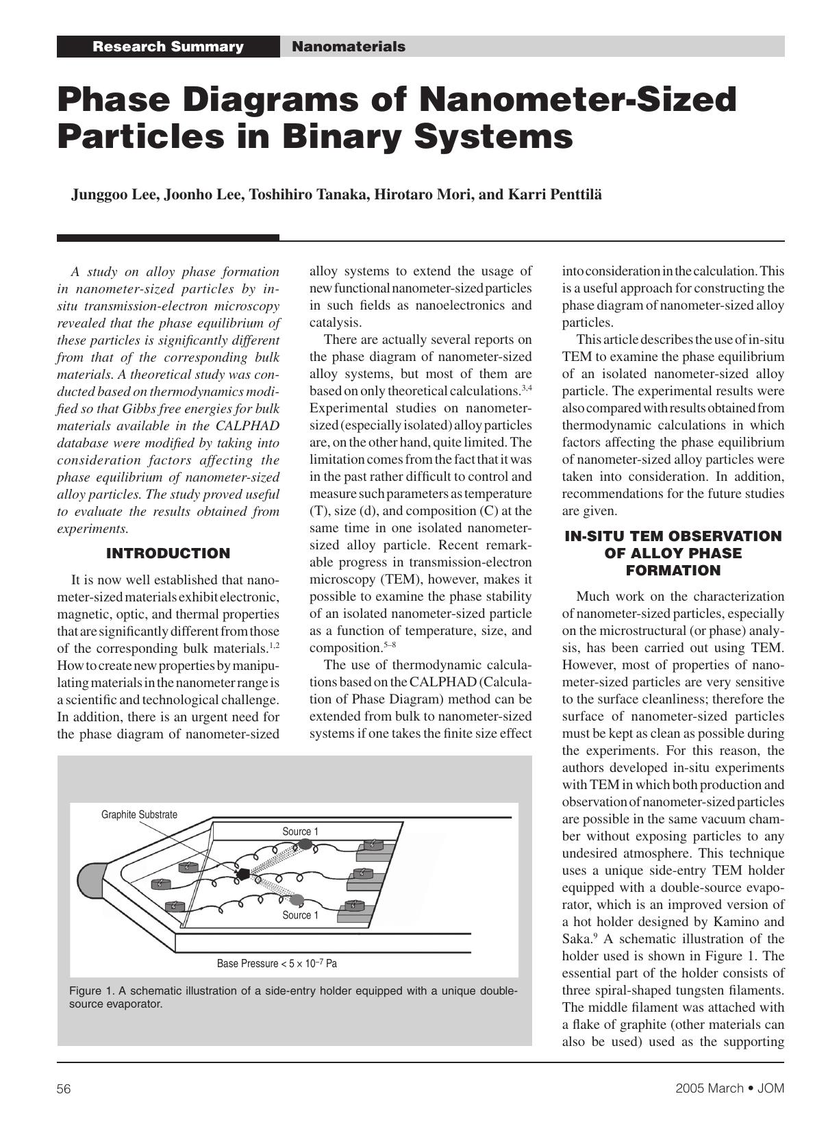 Phase Diagrams of Nanometer-Sized Particles in Binary Systems by Junggoo Lee Joonho Lee Toshihiro Tanaka Hirotaro Mori and Karri Penttilä