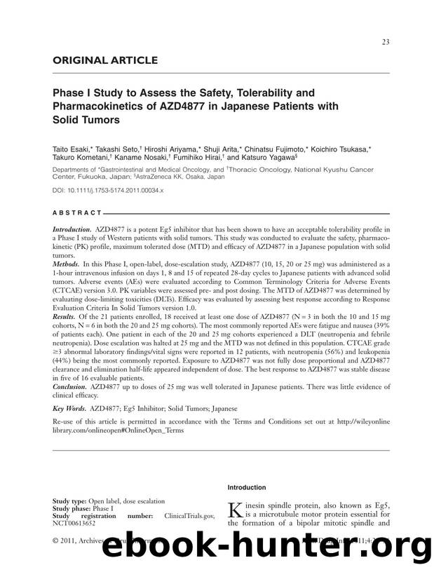 Phase I Study to Assess the Safety, Tolerability and Pharmacokinetics of AZD4877 in Japanese Patients with Solid Tumors by Unknown