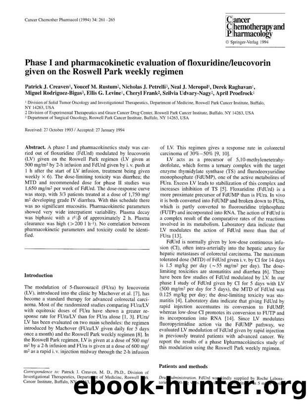 Phase I and pharmacokinetic evaluation of floxuridineleucovorin given on the Roswell Park weekly regimen by Unknown