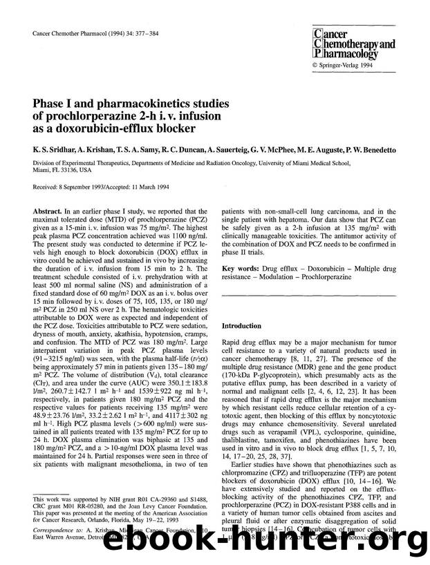 Phase I and pharmacokinetics studies of prochlorperazine 2-h i.v. infusion as a doxorubicin-efflux blocker by Unknown