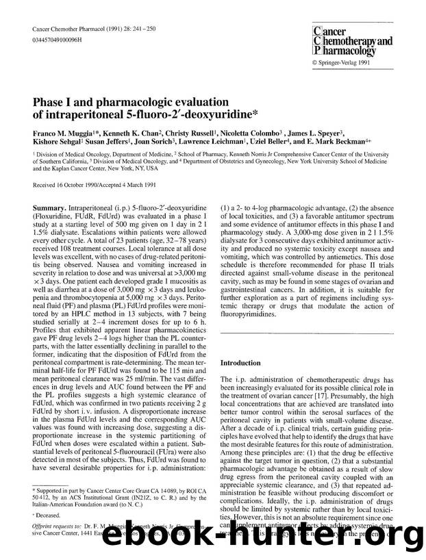 Phase I and pharmacologic evaluation of intraperitoneal 5-fluoro-2′-deoxyuridine by Unknown