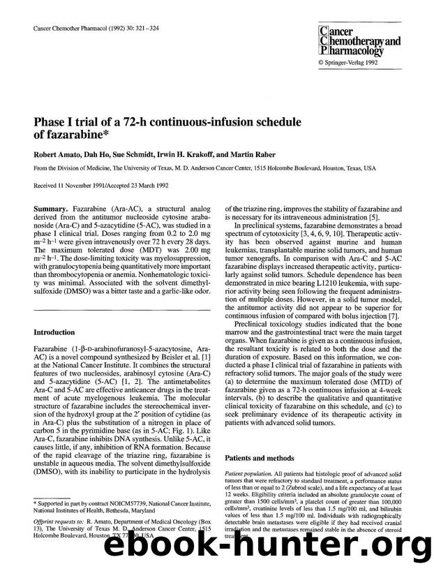 Phase I trial of a 72-h continuous-infusion schedule of fazarabine by Unknown