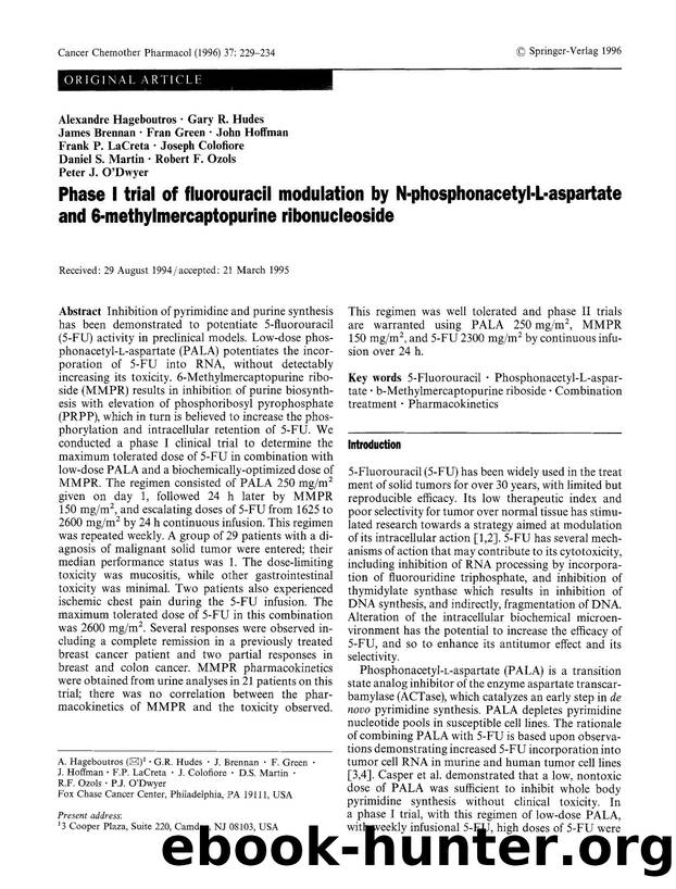 Phase I trial of fluorouracil modulation by N-phosphonacetyl-L-aspartate and 6-methylmercaptopurine ribonucleoside by Unknown