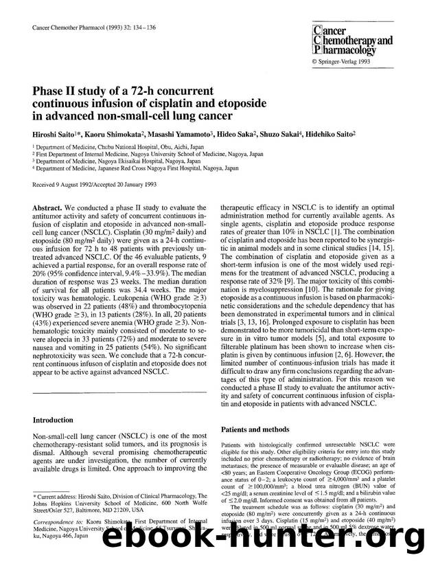 Phase II study of a 72-h concurrent continuous infusion of cisplatin and etoposide in advanced non-small-cell lung cancer by Unknown