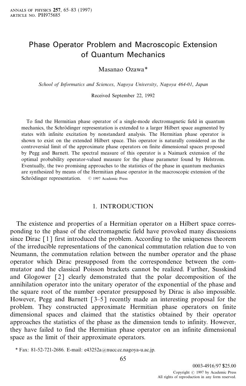 Phase Operator Problem and Macroscopic Extension of Quantum Mechanics by Ozawa M