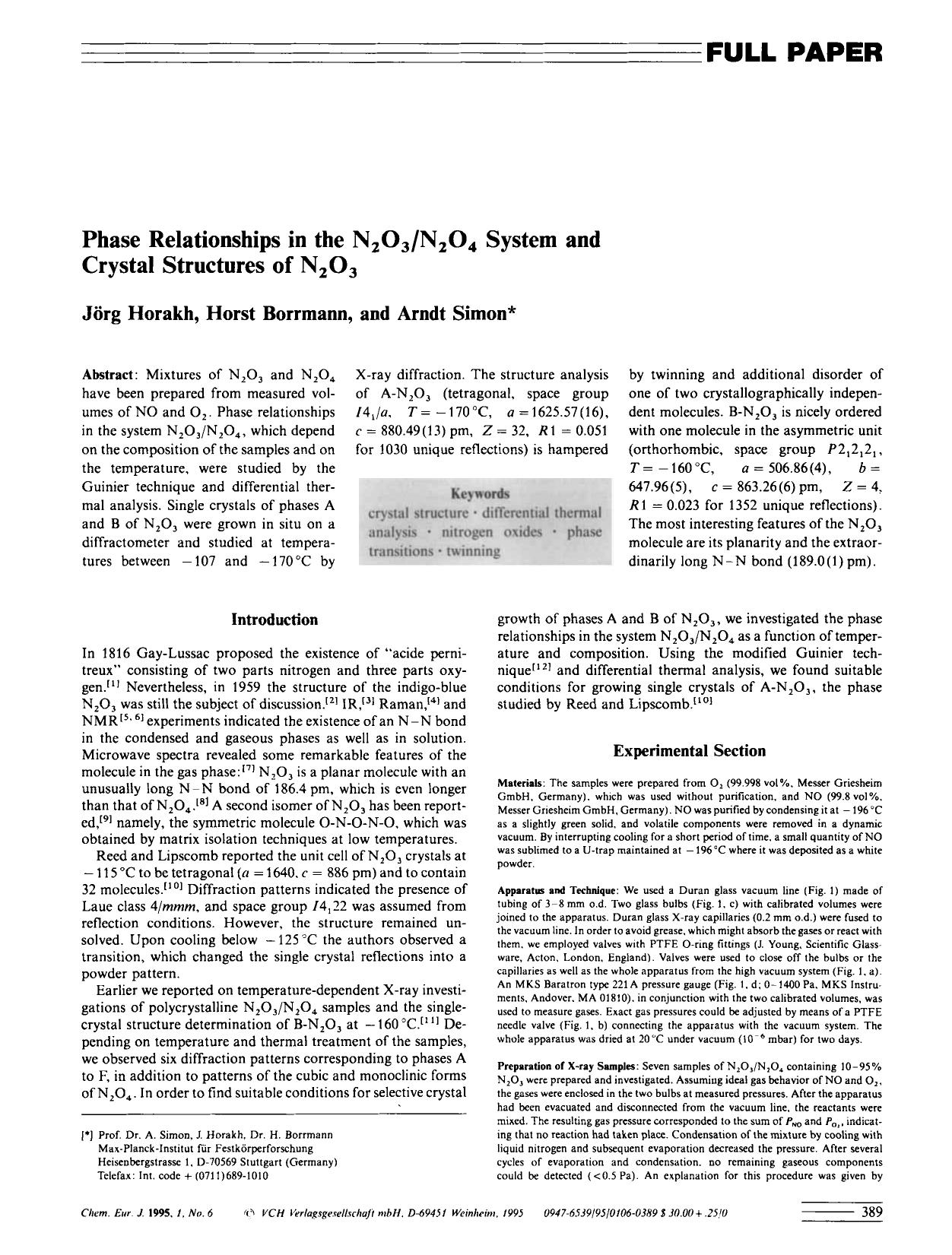 Phase Relationships in the N2O3N2O4 System and Crystal Structures of N2O3 by Unknown