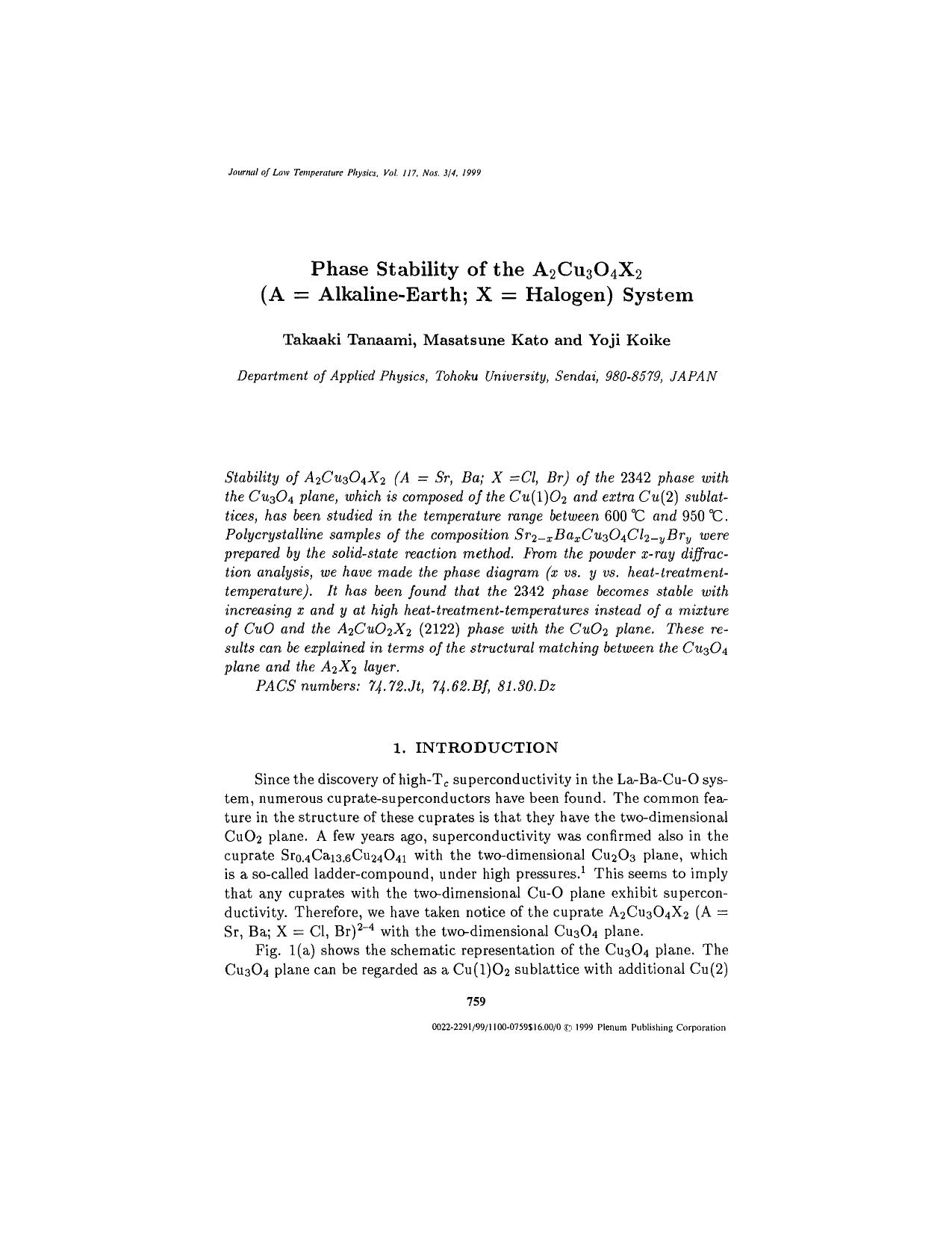 Phase Stability of the A<Subscript>2<Subscript>Cu<Subscript>3<Subscript>O<Subscript>4<Subscript>X<Subscript>2<Subscript> (A = Alkaline-Earth; X = Halogen) System by Unknown