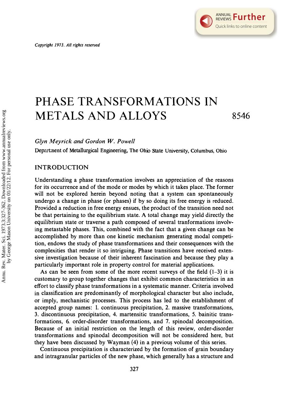 Phase Transformations in Metals and Alloys by G Meyrick & G W Powell
