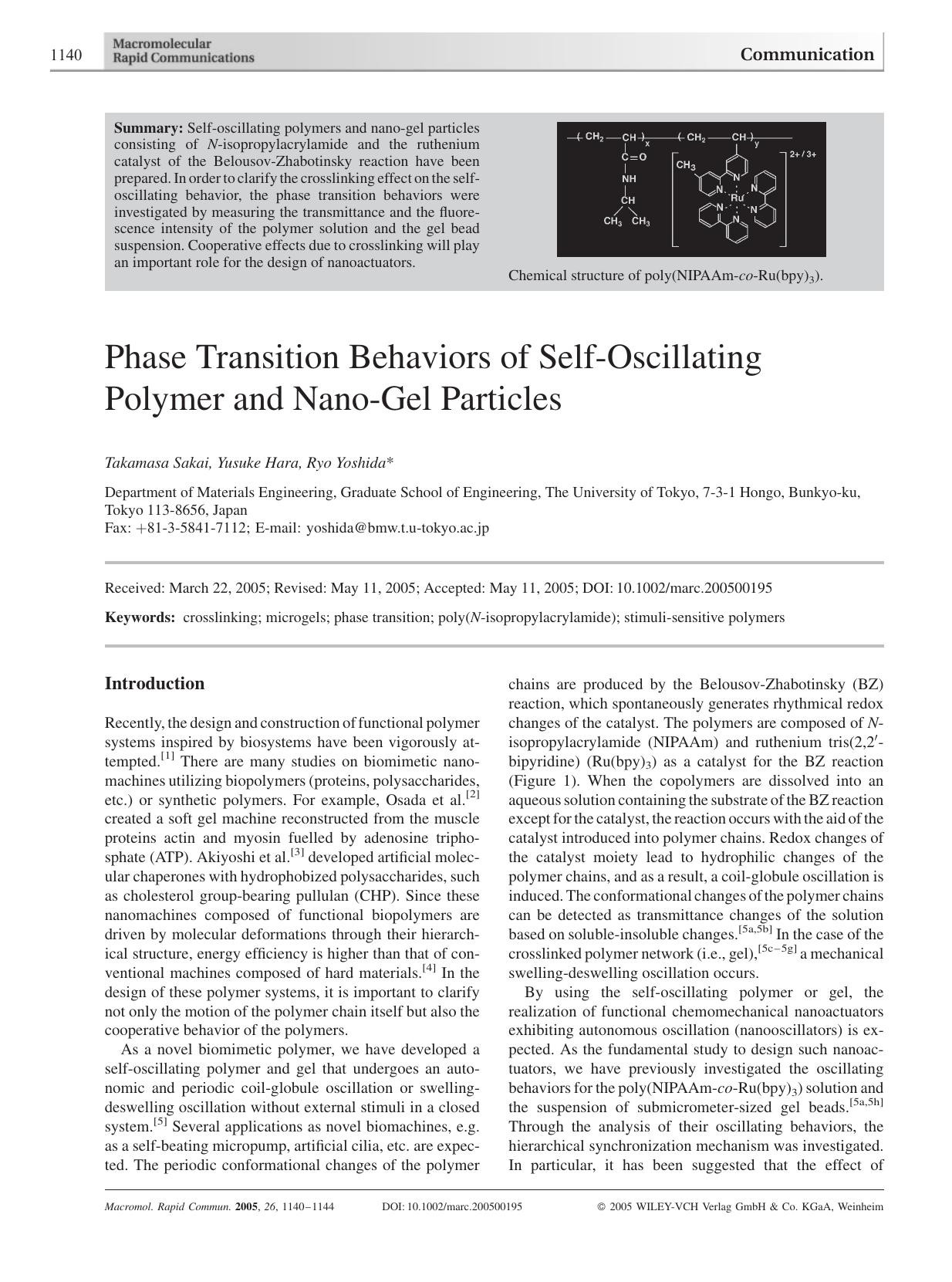 Phase Transition Behaviors of Self-Oscillating Polymer and Nano-Gel Particles by Unknown