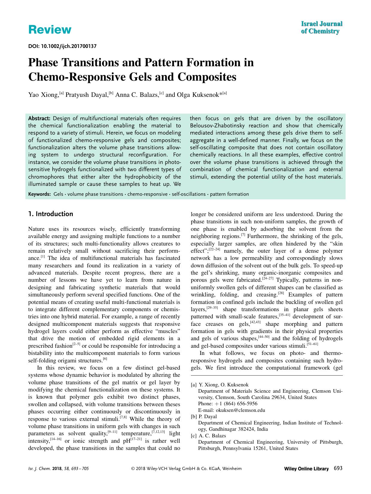 Phase Transitions and Pattern Formation in ChemoâResponsive Gels and Composites by Unknown