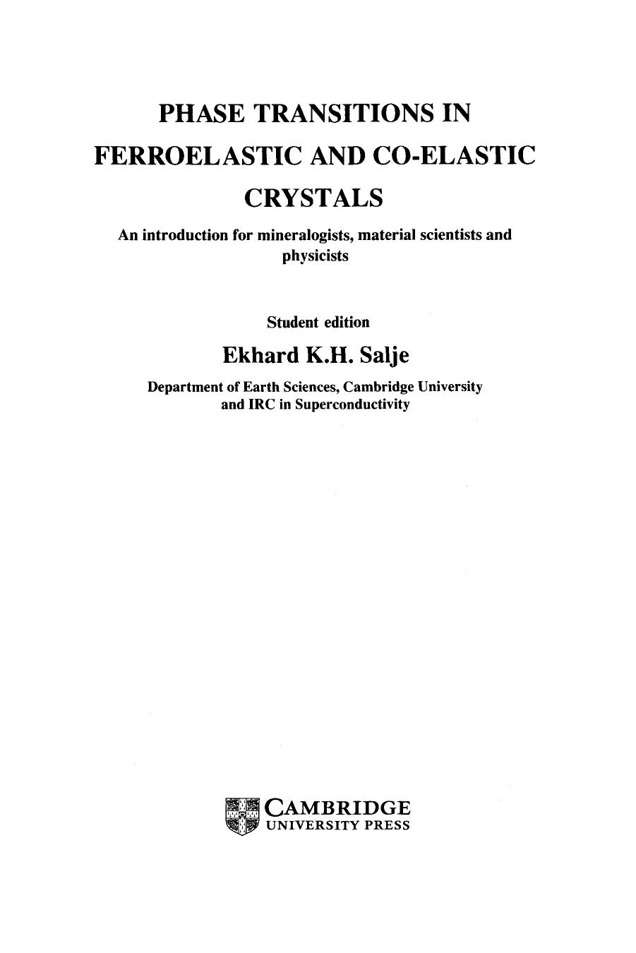 Phase Transitions in Ferroelastic and Co-elastic Crystals by E K Salje