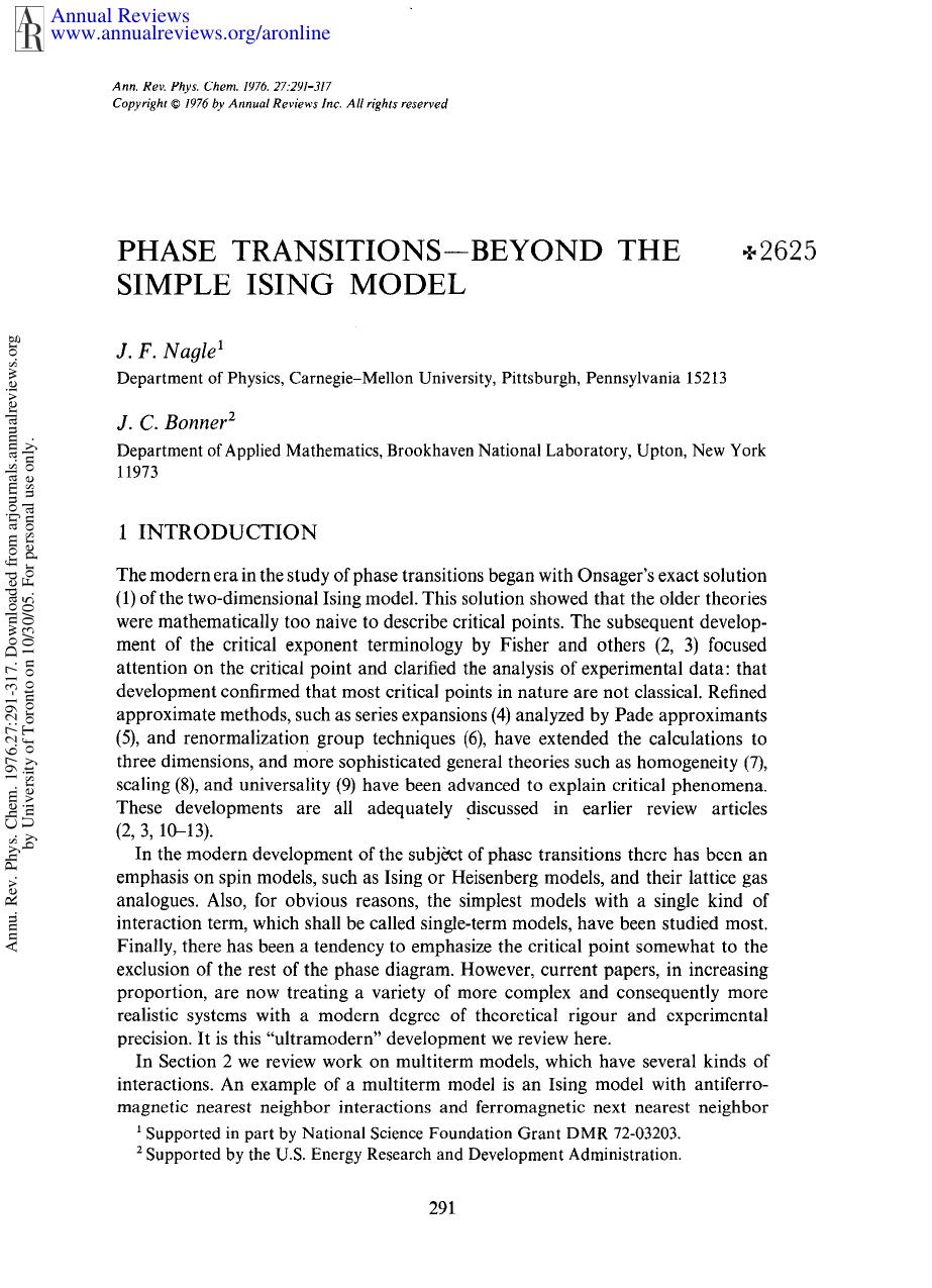 Phase Transitions-Beyond the Simple Ising Model by J F Nagle & J C Bonner
