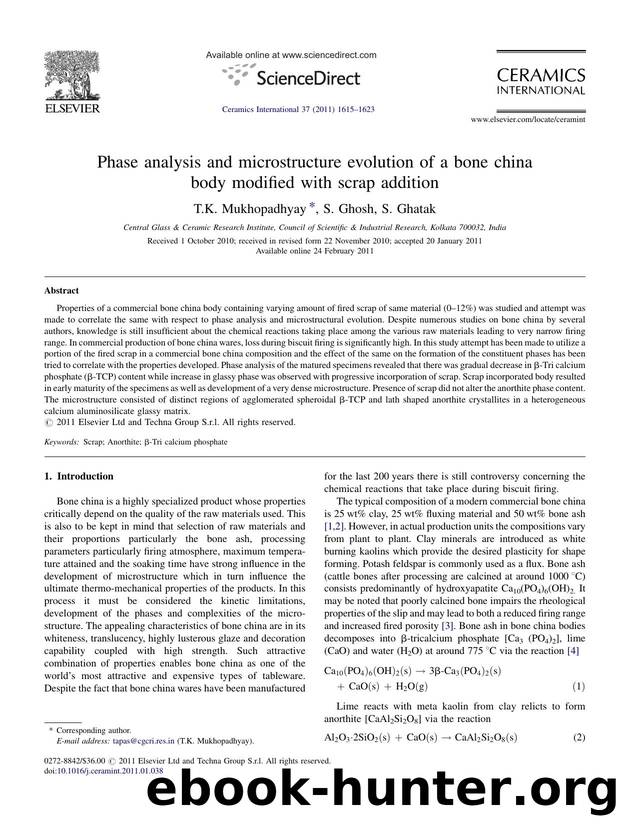Phase analysis and microstructure evolution of a bone china body modified with scrap addition by T.K. Mukhopadhyay