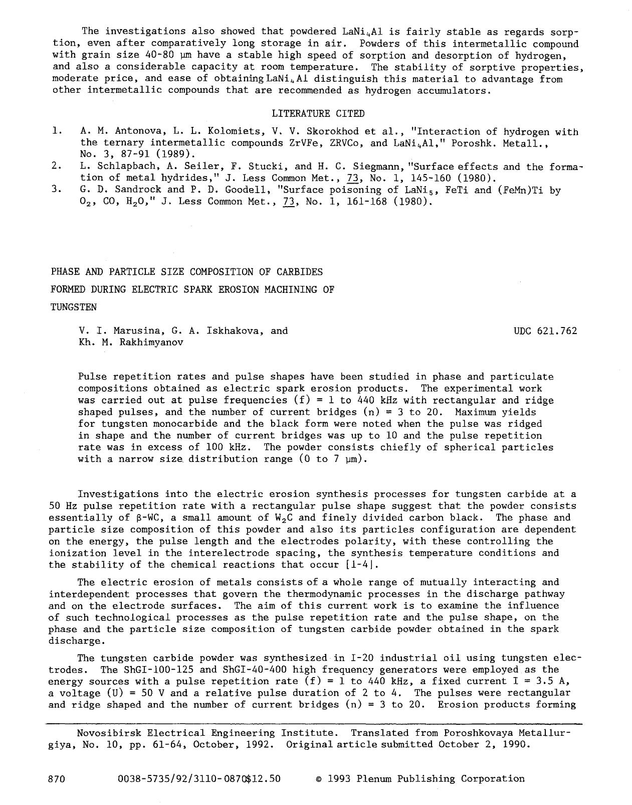 Phase and particle size composition of carbides formed during electric spark erosion machining of tungsten by Unknown