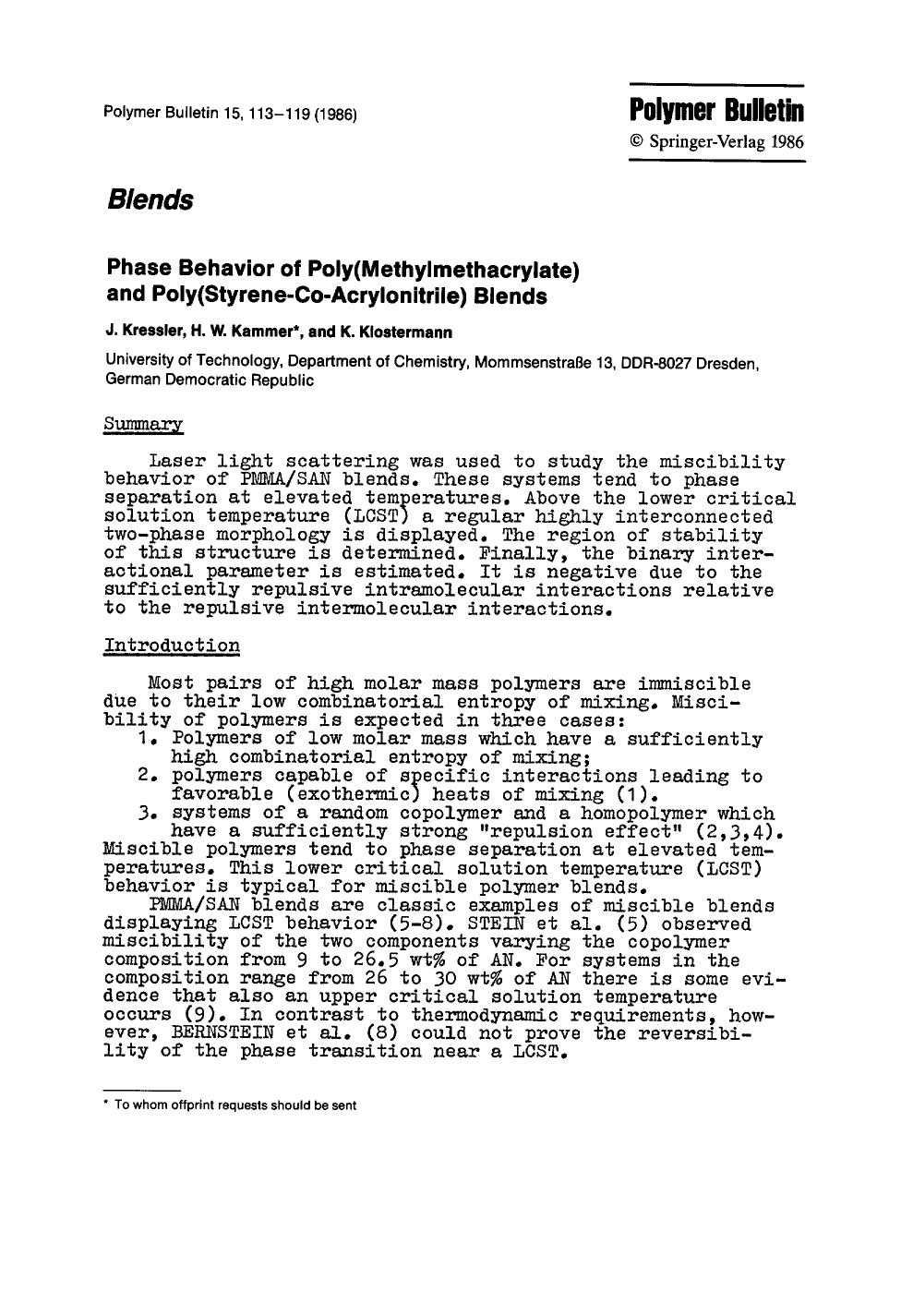 Phase behavior of poly(methylmethacrylate) and poly(styrene-co-acrylonitrile) blends by Unknown