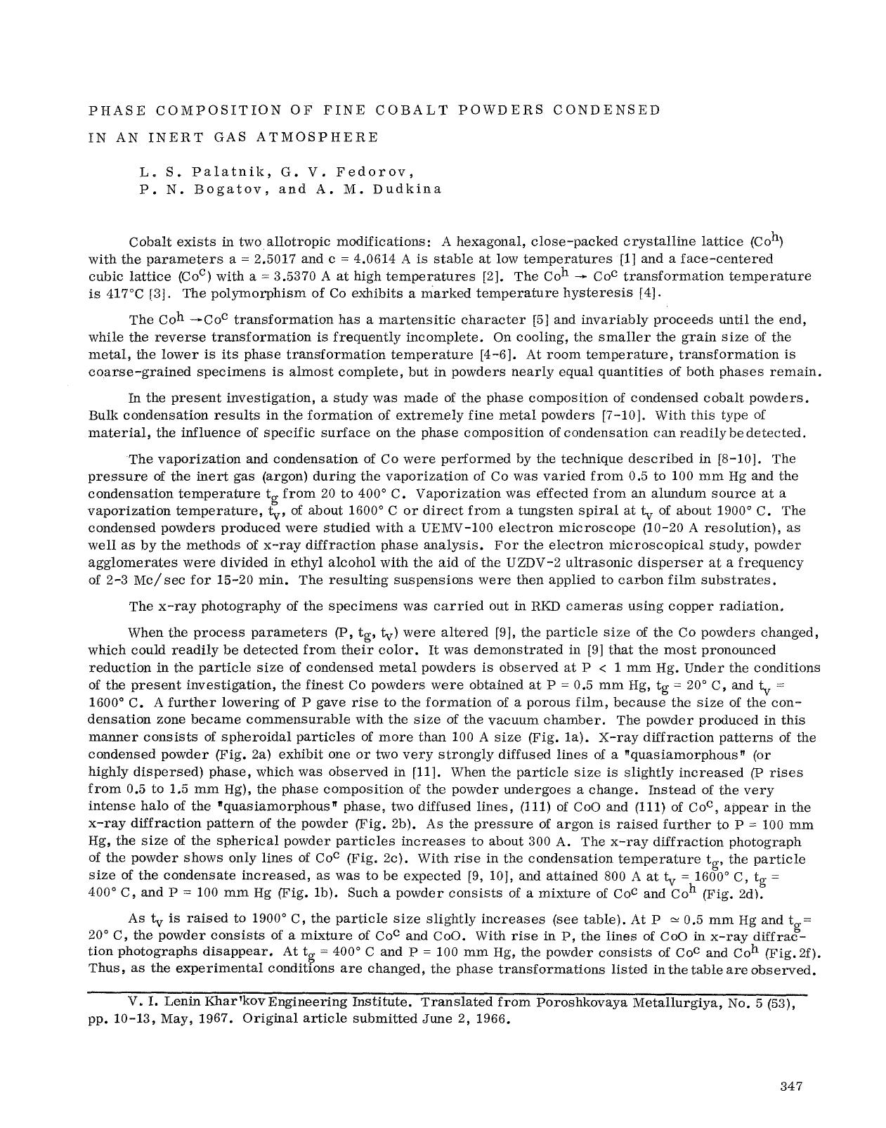 Phase composition of fine cobalt powders condensed in an inert gas atmosphere by Unknown