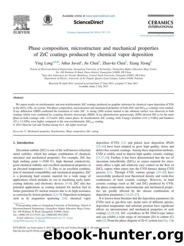 Phase composition, microstructure and mechanical properties of ZrC coatings produced by chemical vapor deposition by Ying Long & Athar Javed & Jie Chen & Zhao-ke Chen & Xiang Xiong