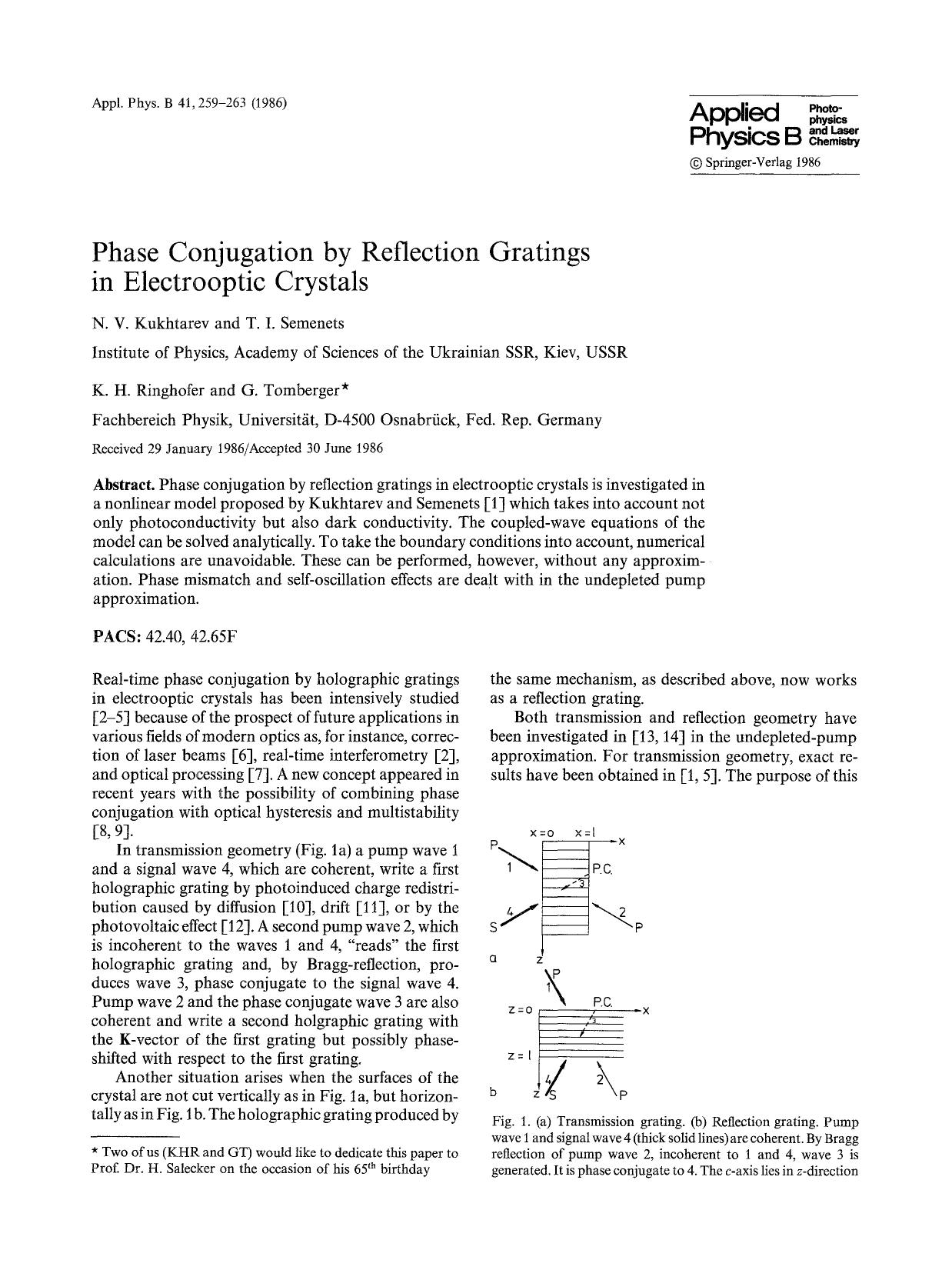 Phase conjugation by reflection gratings in electrooptic crystals by Unknown