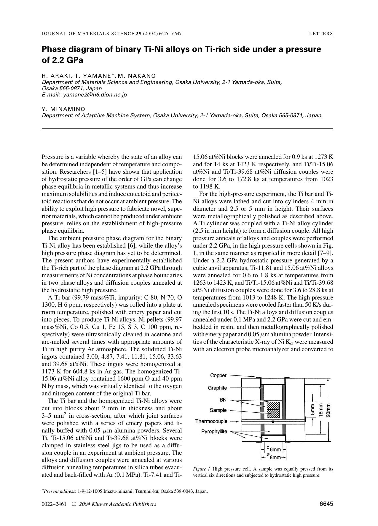 Phase diagram of binary Ti-Ni alloys on Ti-rich side under a pressure of 2.2 GPa by Unknown