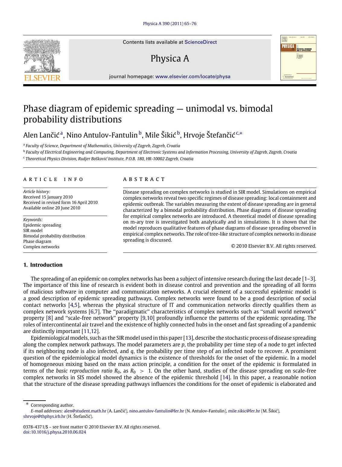 Phase diagram of epidemic spreading &#x2014; unimodal vs. bimodal probability distributions by Alen Lančić & Nino Antulov-Fantulin & Mile Šikić & Hrvoje Štefančić