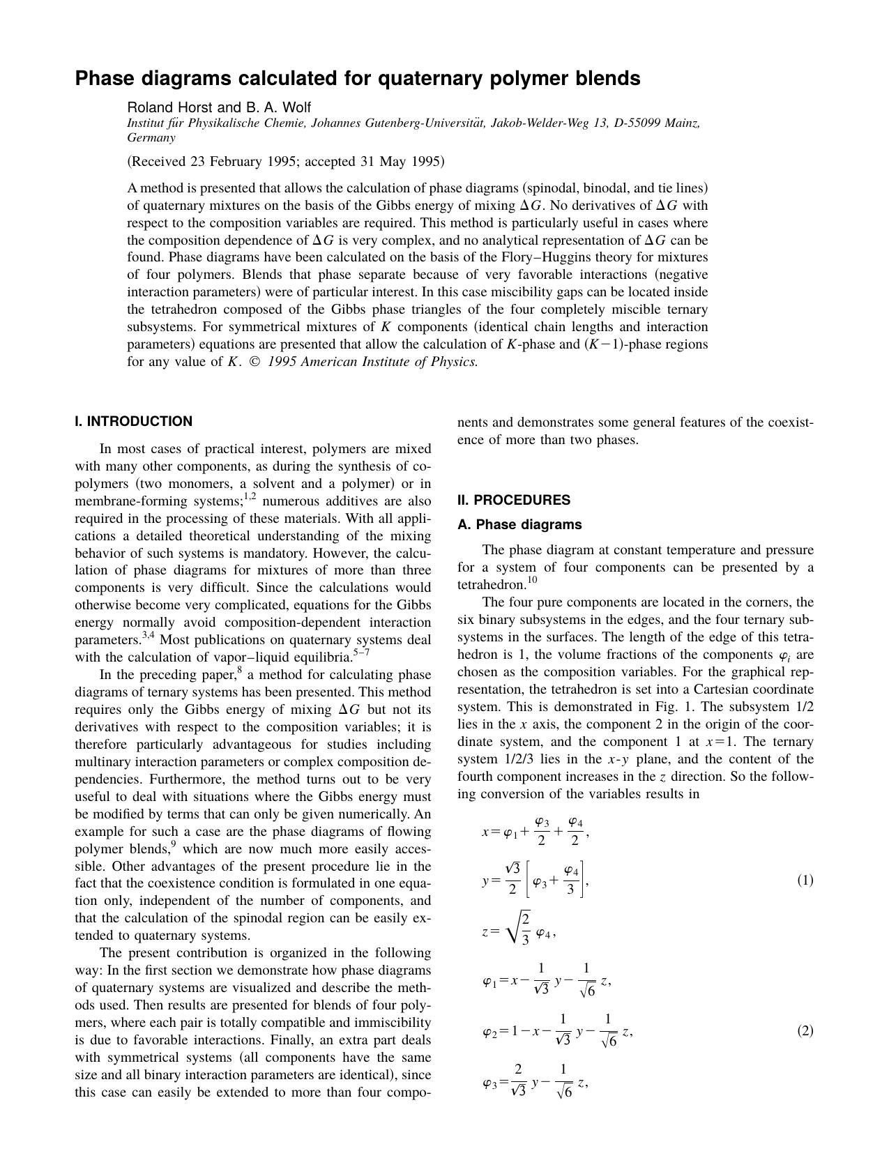 Phase diagrams calculated for quaternary polymer blends by Roland Horst and B. A. Wolf