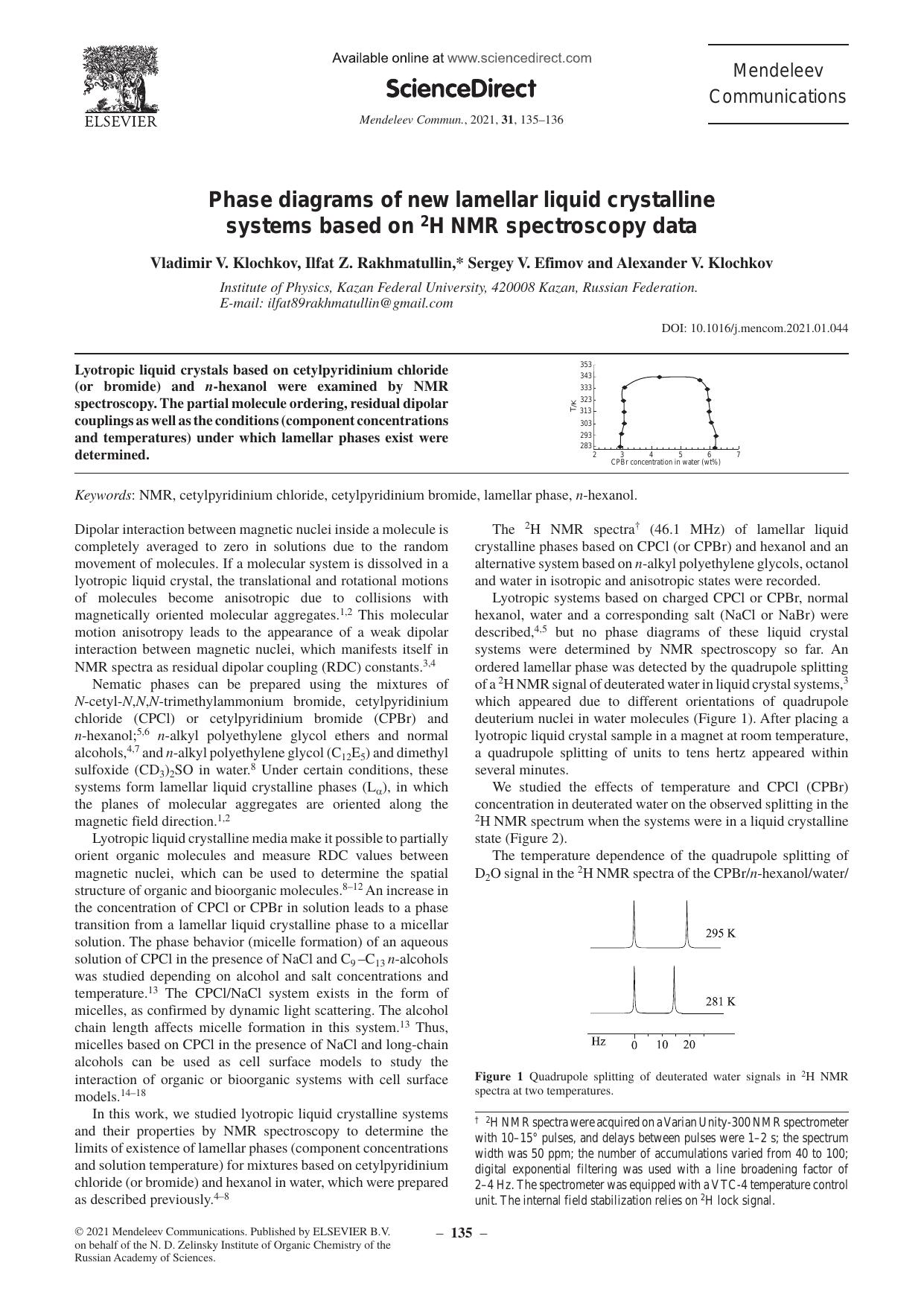 Phase diagrams of new lamellar liquid crystalline systems based on 2H NMR spectroscopy data by Vladimir V. Klochkov & Ilfat Z. Rakhmatullin & Sergey V. Efimov & Alexander V. Klochkov