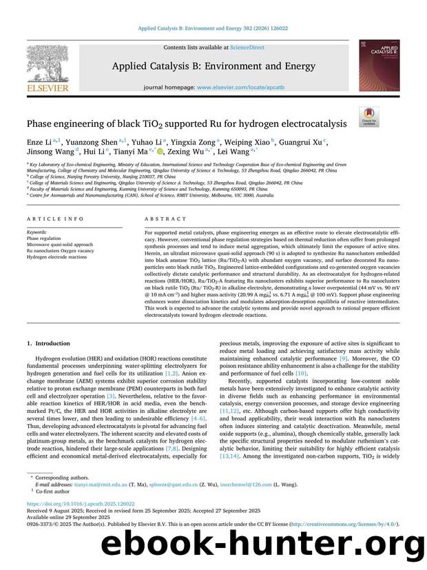 Phase engineering of black TiO2 supported Ru for hydrogen electrocatalysis by unknow